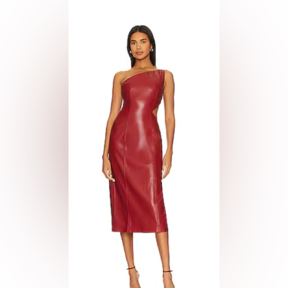 •House of Harlow 1960 •x REVOLVE •Bordeaux Faux Leather •Midi Dress Red •Size:S